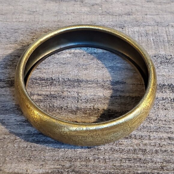 Vintage Y2K 90s Grunge Steampunk Bronze Carved Flowers Metal Bangle Bracelet - Picture 5 of 9